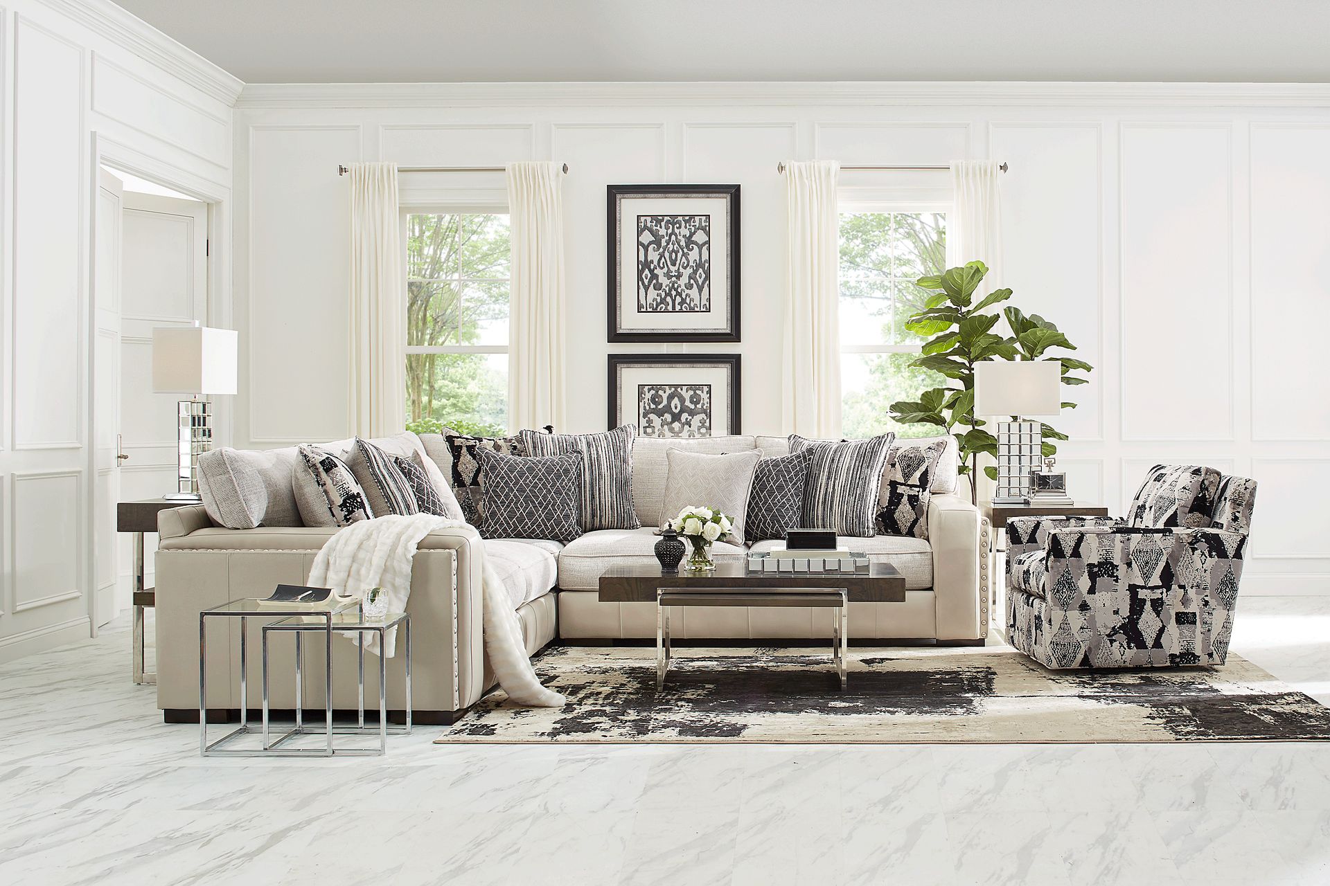 Cindy Crawford Home Broad Street Ivory 6 Pc Sectional Living Room - Image 1