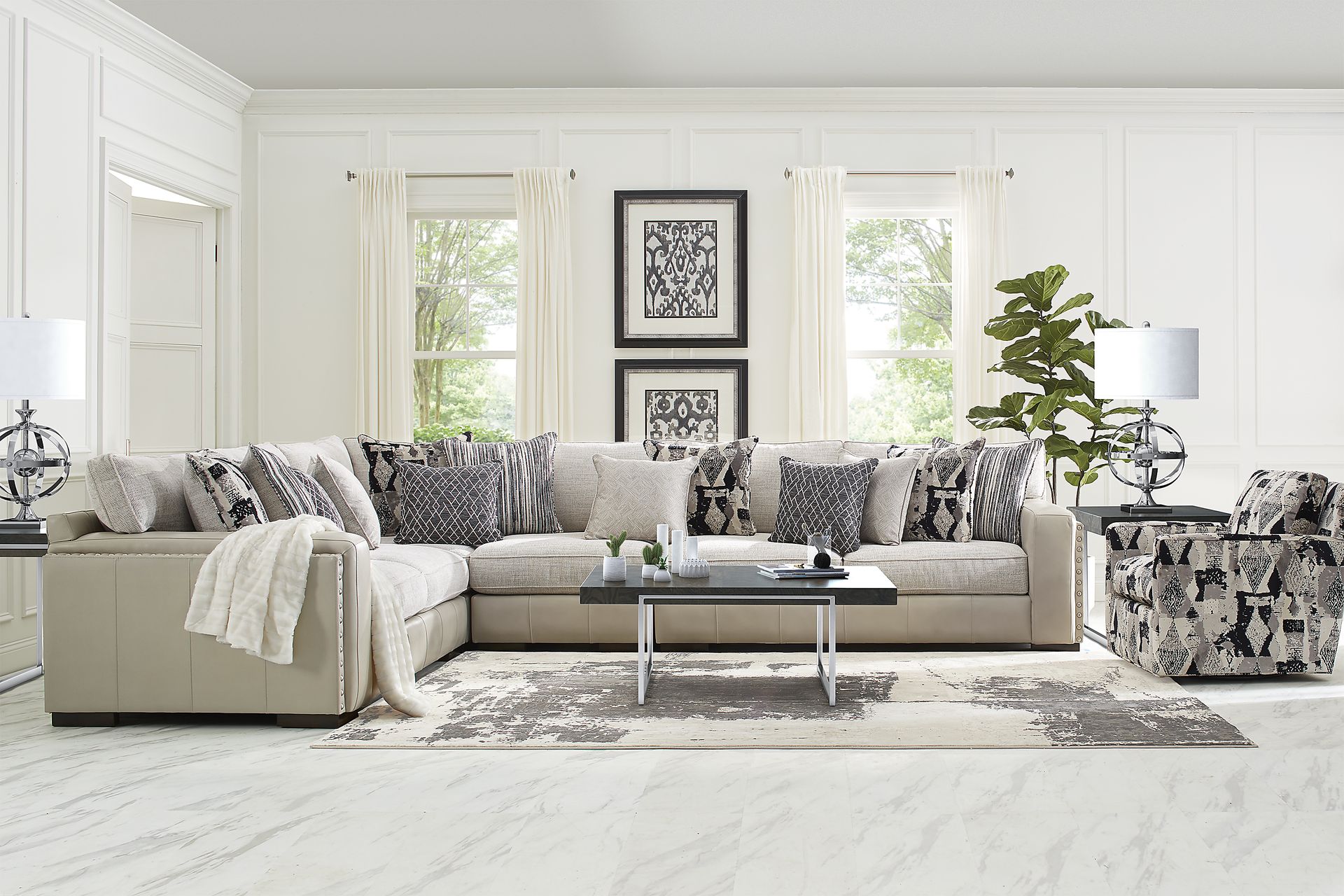 Cindy Crawford Home Broad Street Ivory 7 Pc Sectional Living Room - Image 1