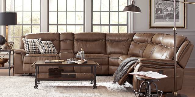 Cindy Crawford Home Brown Barton Springs 10 Pc Sectional LivingRoom Plus HDTV - Thumbnail - Image 1