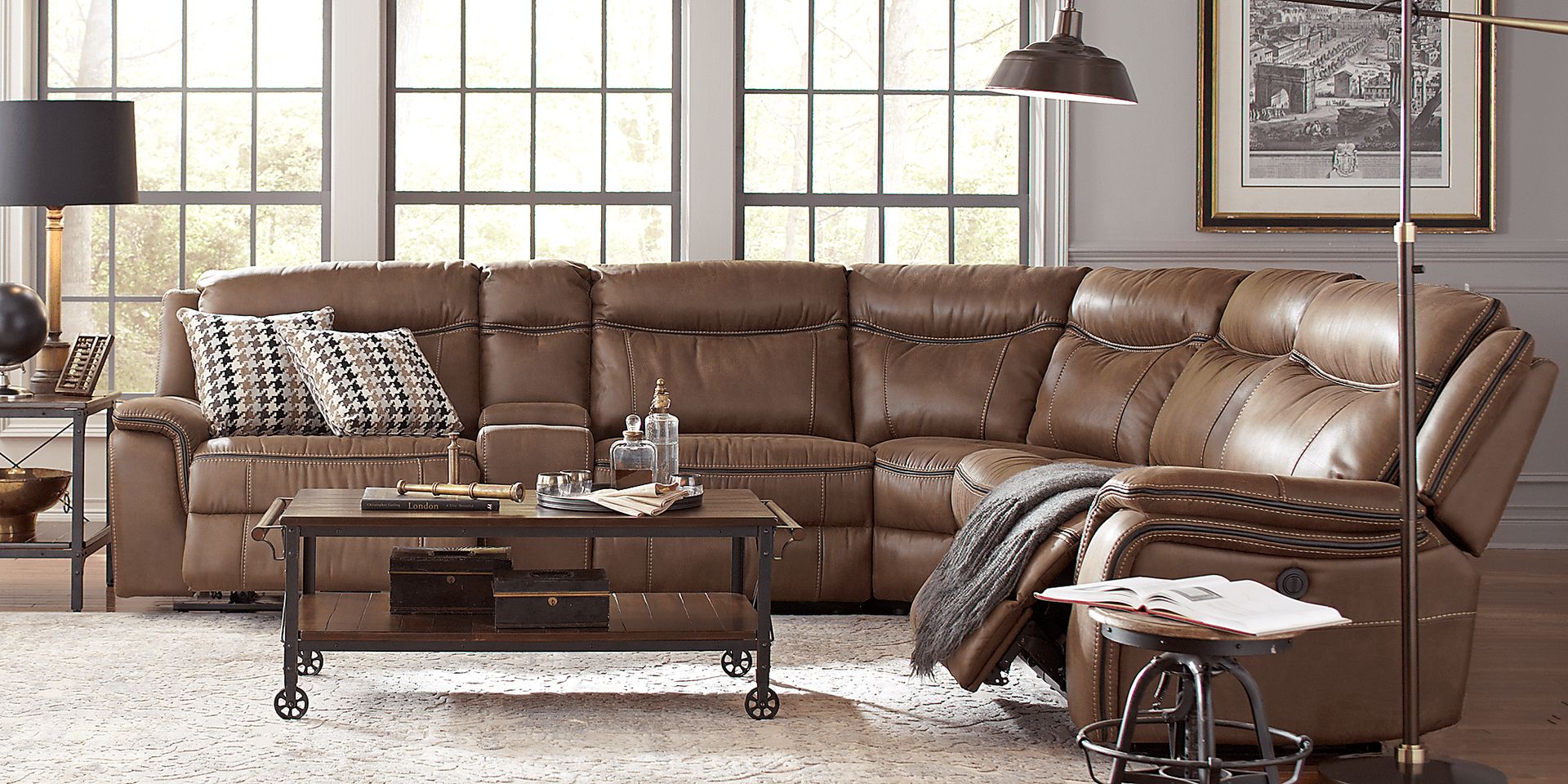 Cindy Crawford Home Brown Barton Springs 10 Pc Sectional LivingRoom Plus HDTV - Image 1
