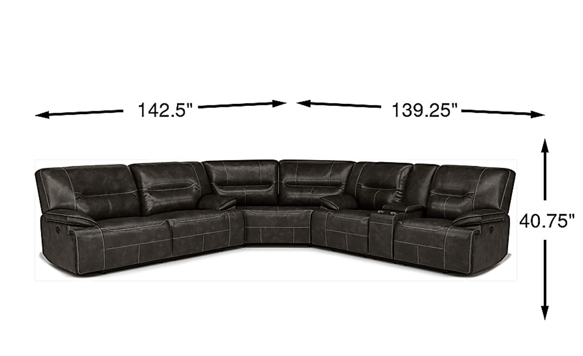 Cindy Crawford Caletta Gray Leather 3 Pc Power Reclining Sectional