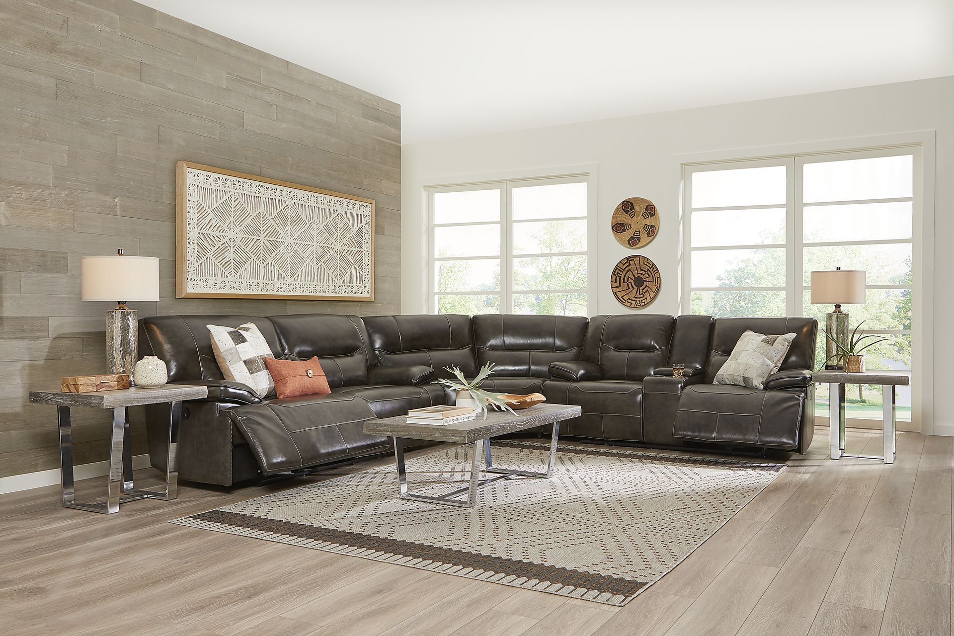 Cindy Crawford Home Caletta Gray 3 Pc Leather Power Reclining Sectional - Image 2