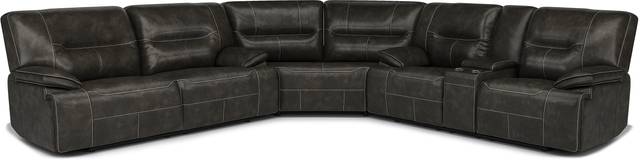 Caletta Gray 3 Pc Leather Reclining Sectional - Thumbnail - Image 1