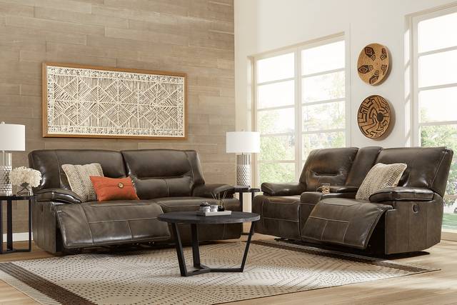 Cindy Crawford Home Caletta Gray 5 Pc Leather Reclining Living Room - Thumbnail - Image 1