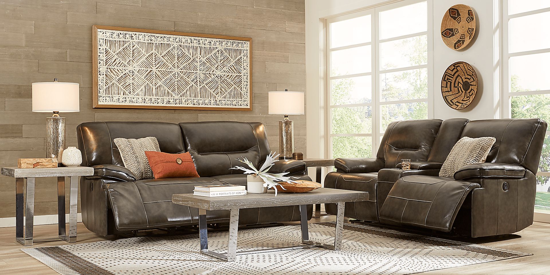 Cindy Crawford Home Caletta Gray 5 Pc Leather Reclining Living Room - Image 1