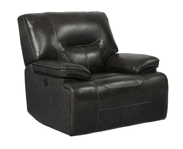 Cindy Crawford Home Caletta Gray Leather Power Recliner - Thumbnail - Image 1