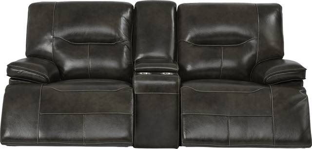 Cindy Crawford Home Caletta Gray Leather Power Reclining Console Loveseat - Thumbnail - Image 3