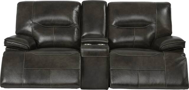 Cindy Crawford Home Caletta Gray Leather Reclining Console Loveseat - Thumbnail - Image 3
