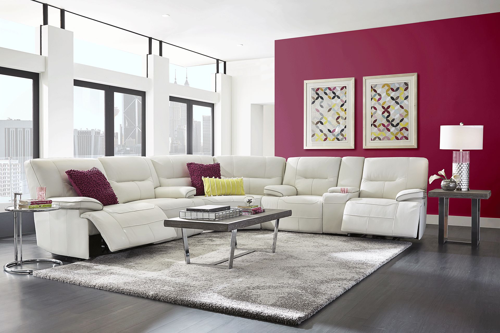 Cindy Crawford Home Caletta Off-White 3 Pc Leather Reclining Sectional - Image 2