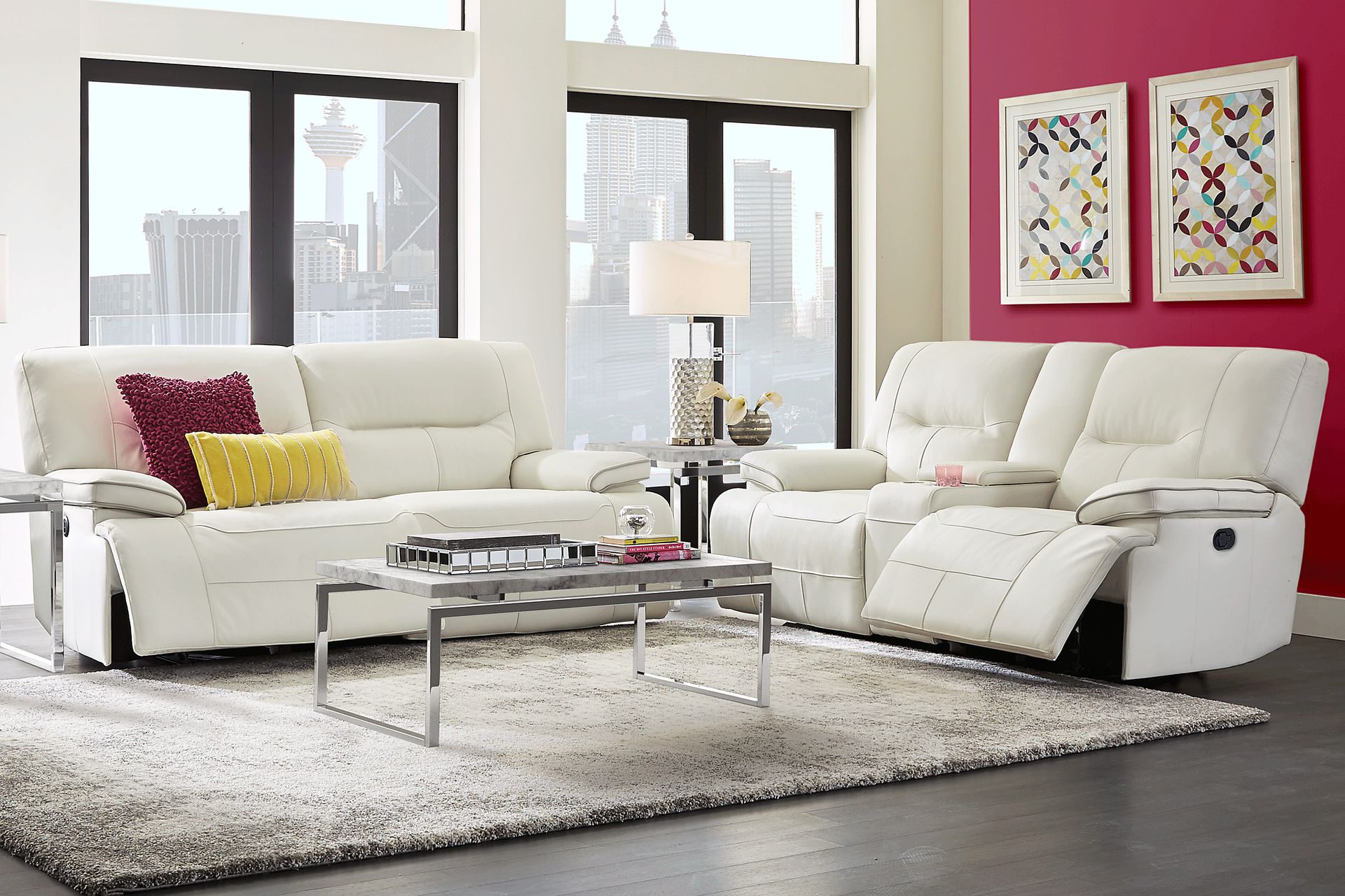 Cindy Crawford Home Caletta Off-White Leather Reclining Sofa - Image 2