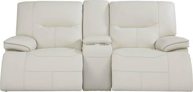 Cindy Crawford Home Caletta Off-White Leather Power Reclining Console Loveseat - Thumbnail - Image 3