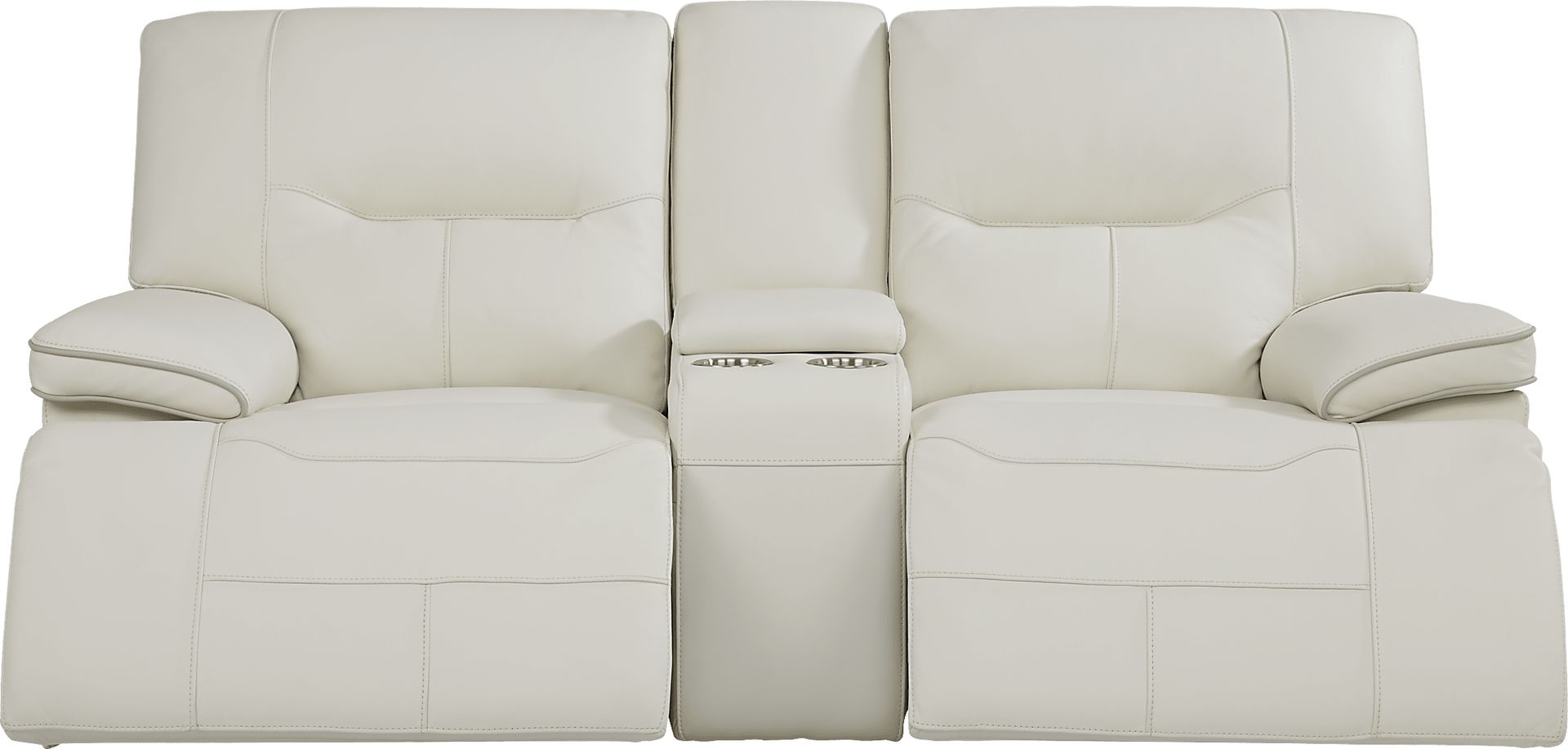 Cindy Crawford Home Caletta Off-White Leather Power Reclining Console Loveseat - Image 1