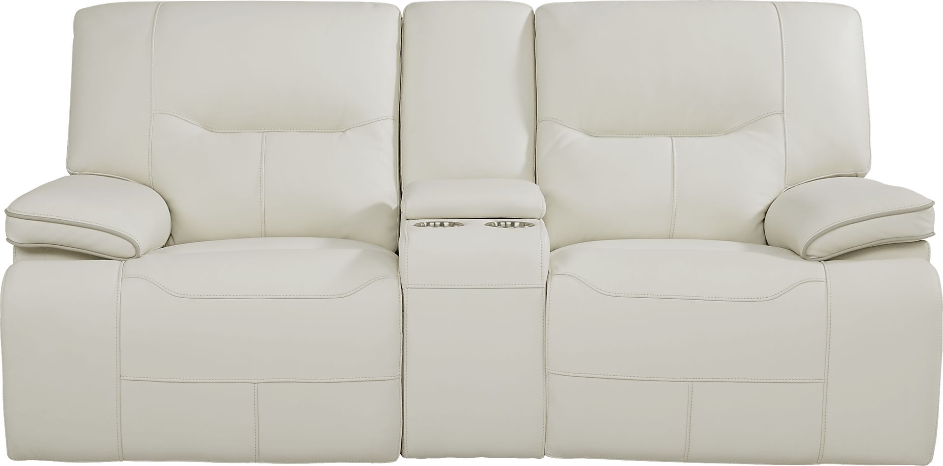 Cindy Crawford Home Caletta Off-White Leather Power Reclining Console Loveseat - Image 1