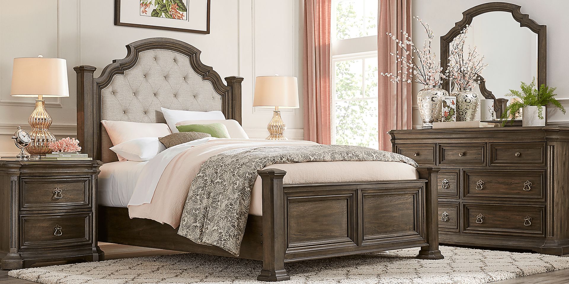 ✨Cindy Schlumeyer44❣✨定価¥22000❣✨ドレス型✨ Cindy Crawford Key West 5 Pc Tobacco Dark Wood Queen Bedroom Set