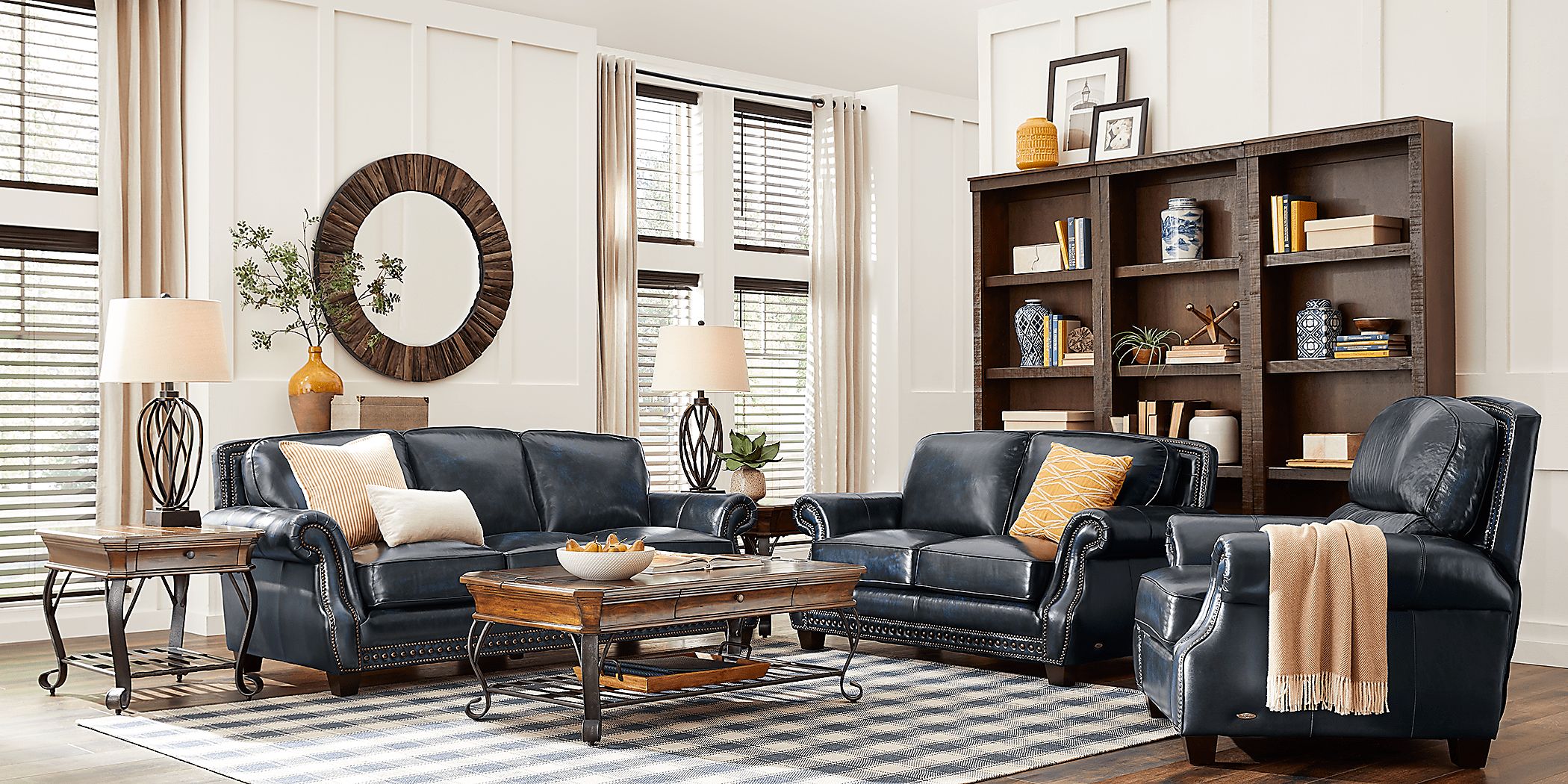 Cindy Crawford Calvano 2 Pc Blue Leather Living Room Set With Sofa, Loveseat Rooms to Go