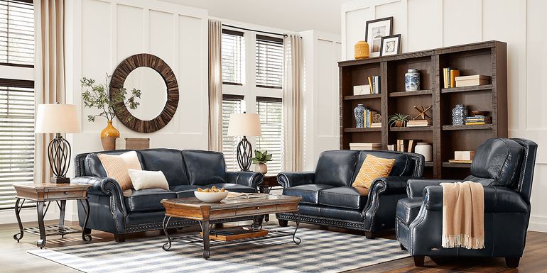 Cindy Crawford Home Calvano Blue Leather 2 Pc Living Room