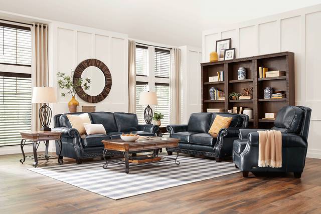 Calvano Blue Leather 5 Pc Living Room - Thumbnail - Image 1