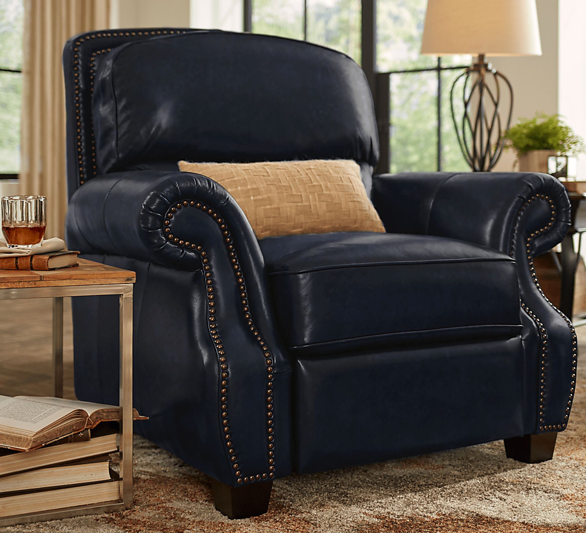Calvano Blue Leather 3 Pc Living Room - Image 12
