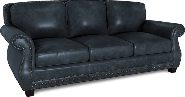 Calvano Blue Leather 7 Pc Living Room with Sleeper Sofa - Thumbnail - Image 3