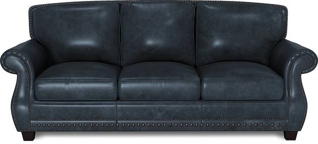 Calvano Blue Leather 7 Pc Living Room with Sleeper Sofa - Thumbnail - Image 2