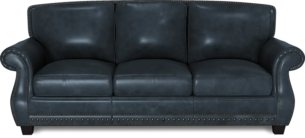 Cindy Crawford Calvano Blue Leather Sleeper Sofa Rooms to Go