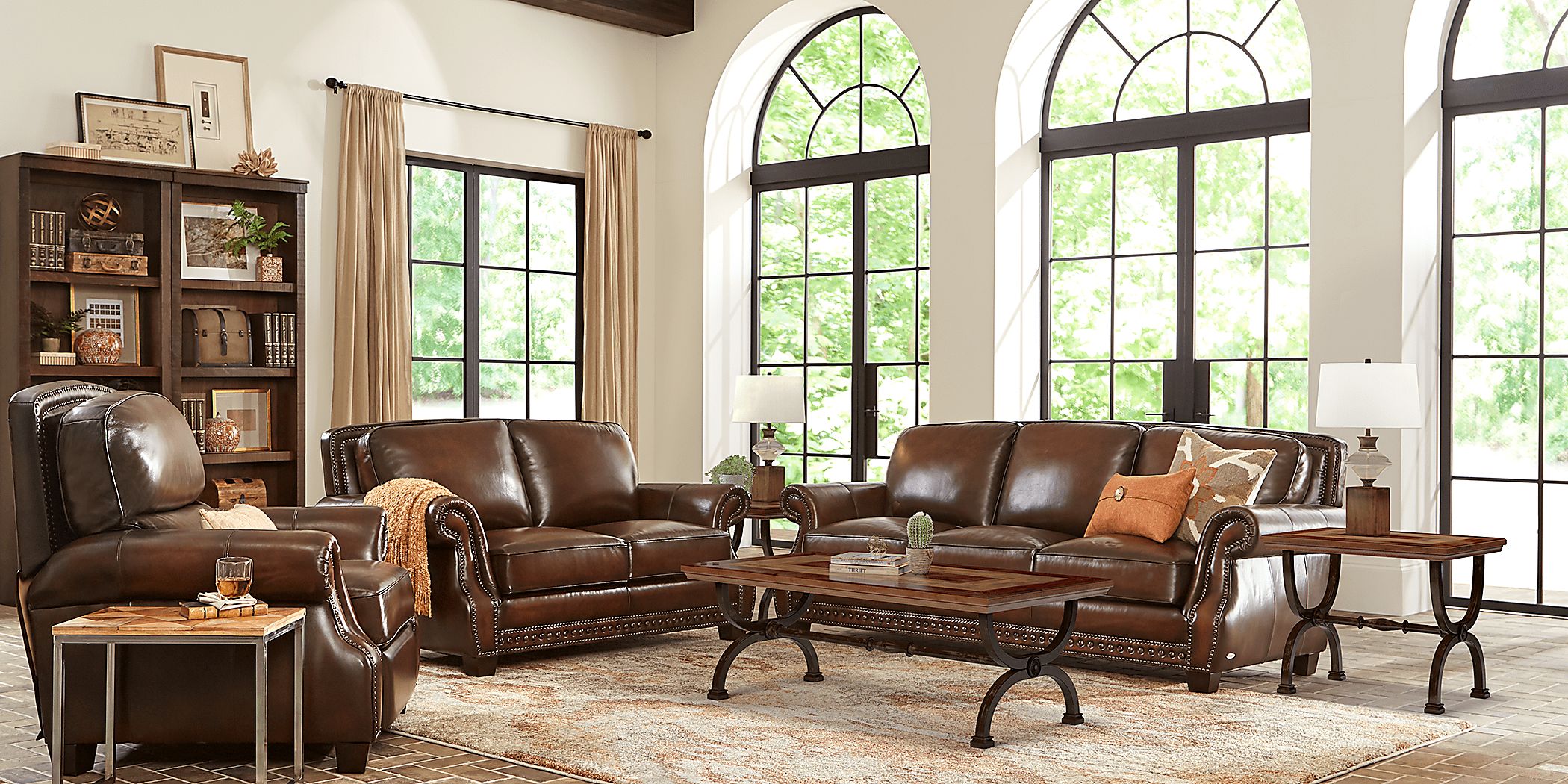 brown leather couh living room design