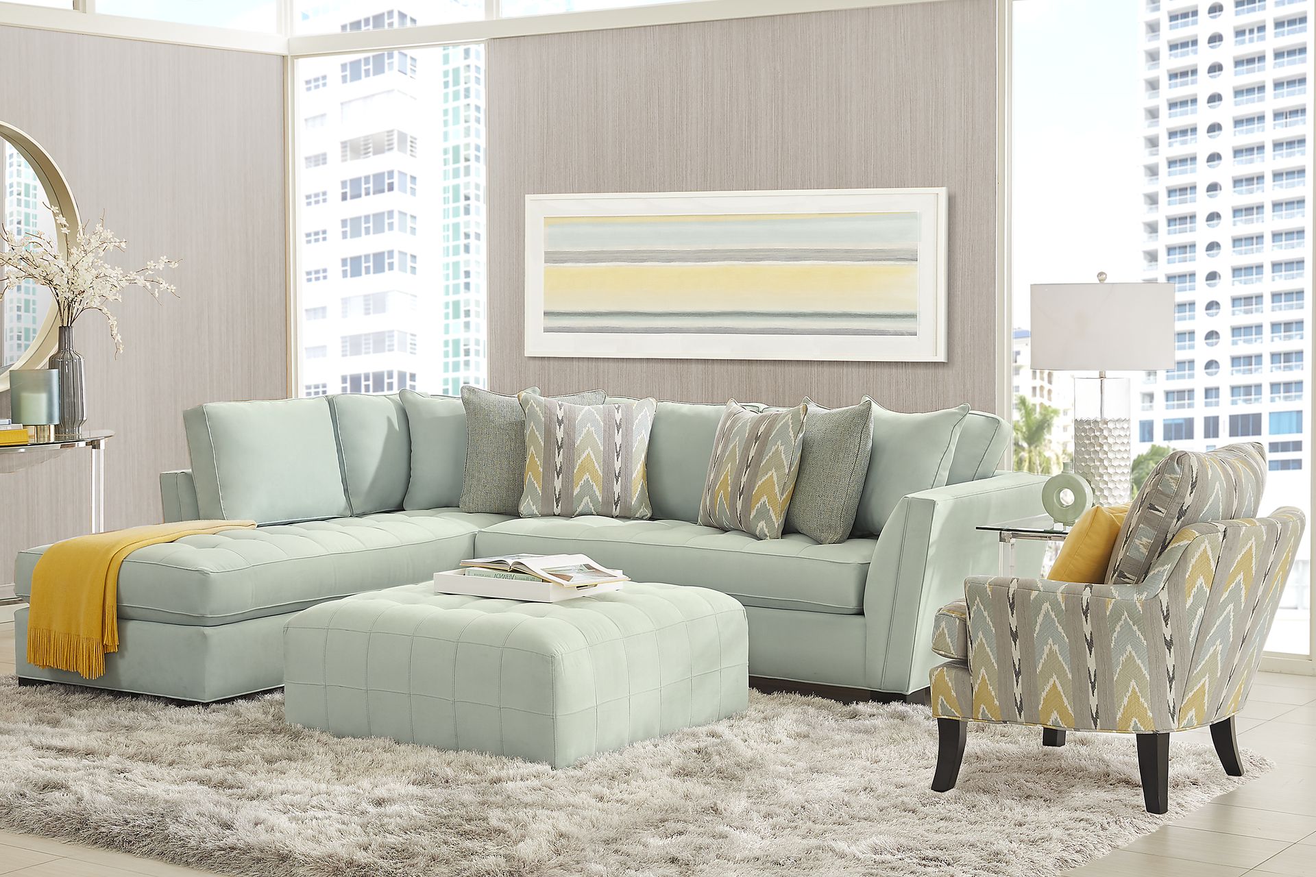 Cindy Crawford Home Calvin Heights Aqua Microfiber 2 Pc Sectional - Image 2