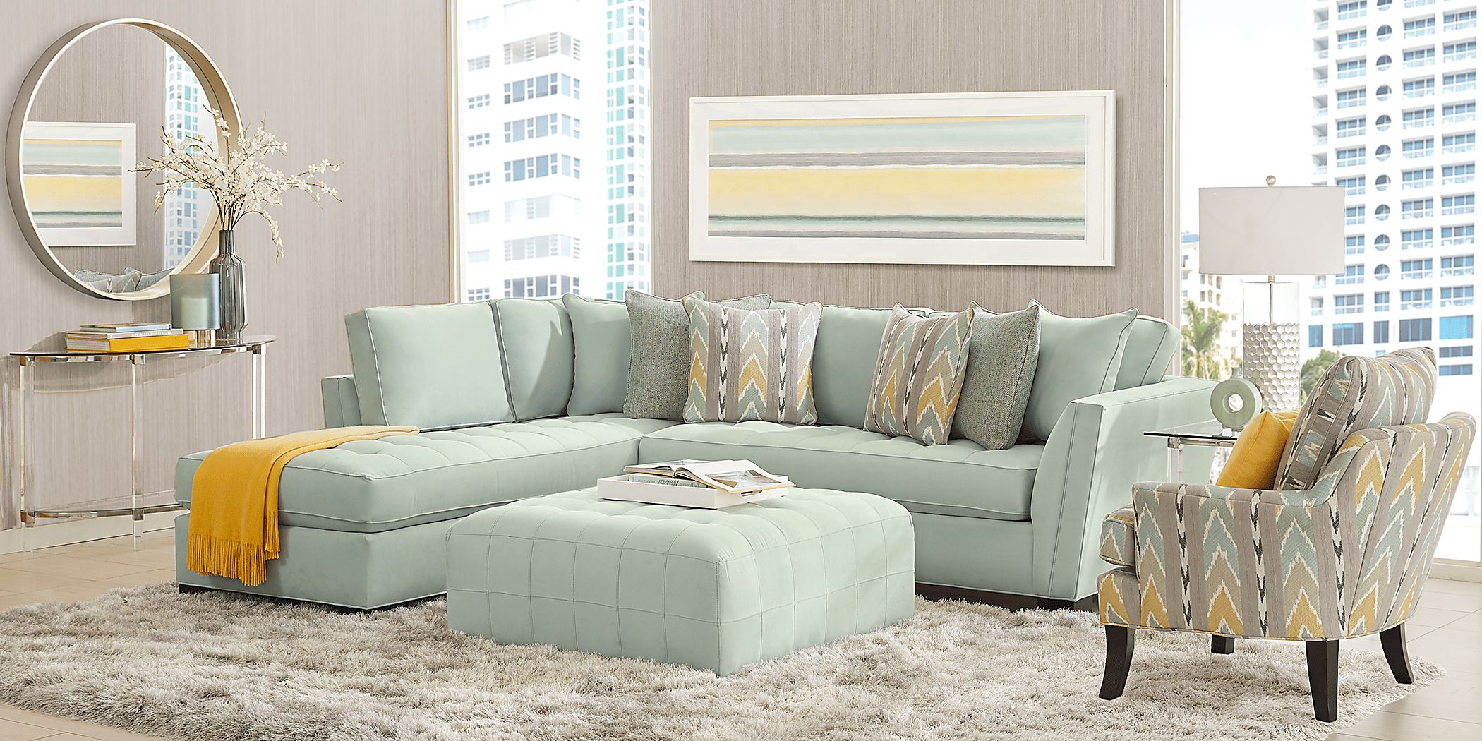 Cindy Crawford Home Calvin Heights Aqua Microfiber 2 Pc Sectional Rooms To Go