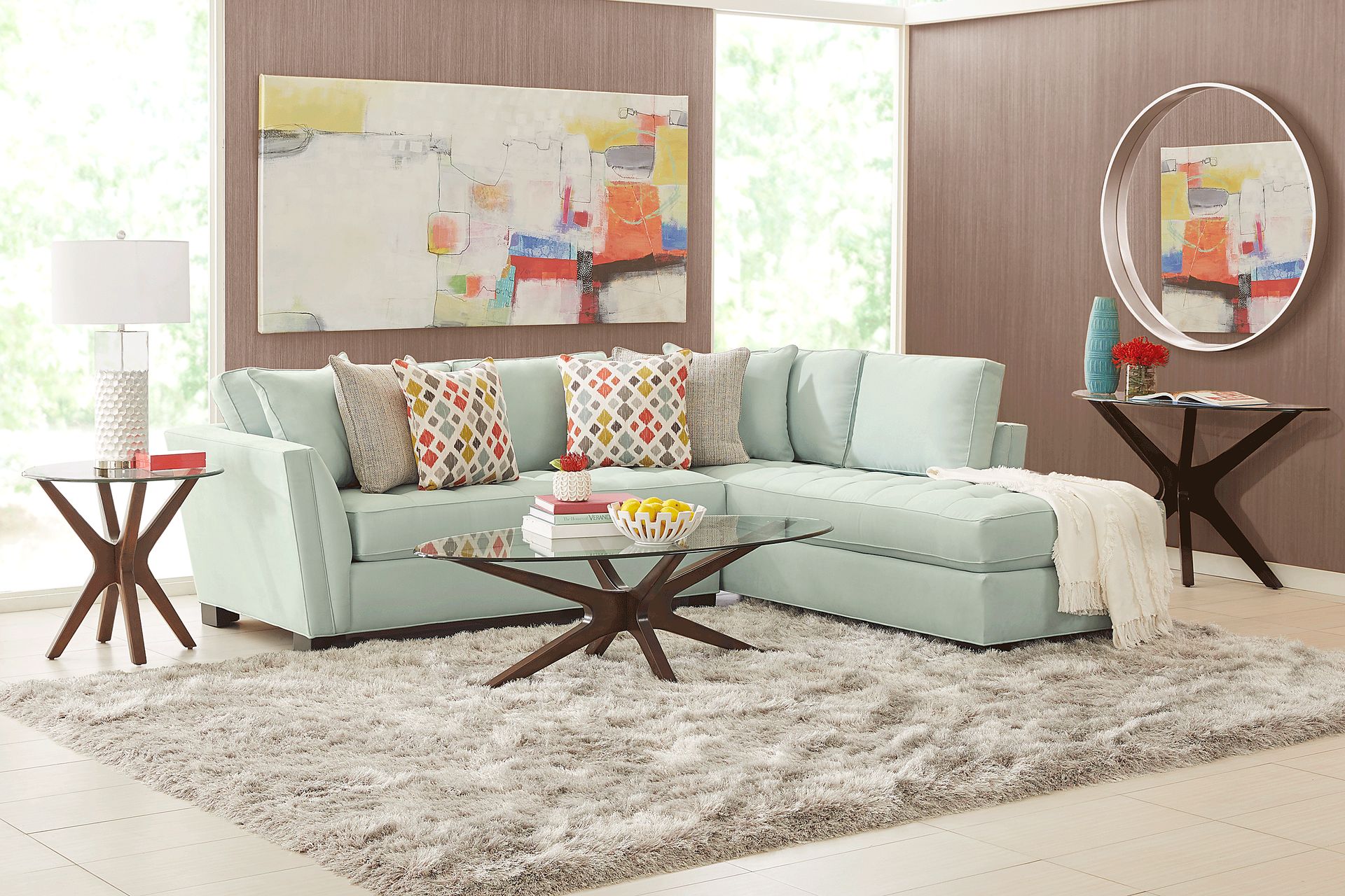 Cindy Crawford Home Calvin Heights Aqua Microfiber 2 Pc Sectional - Image 2