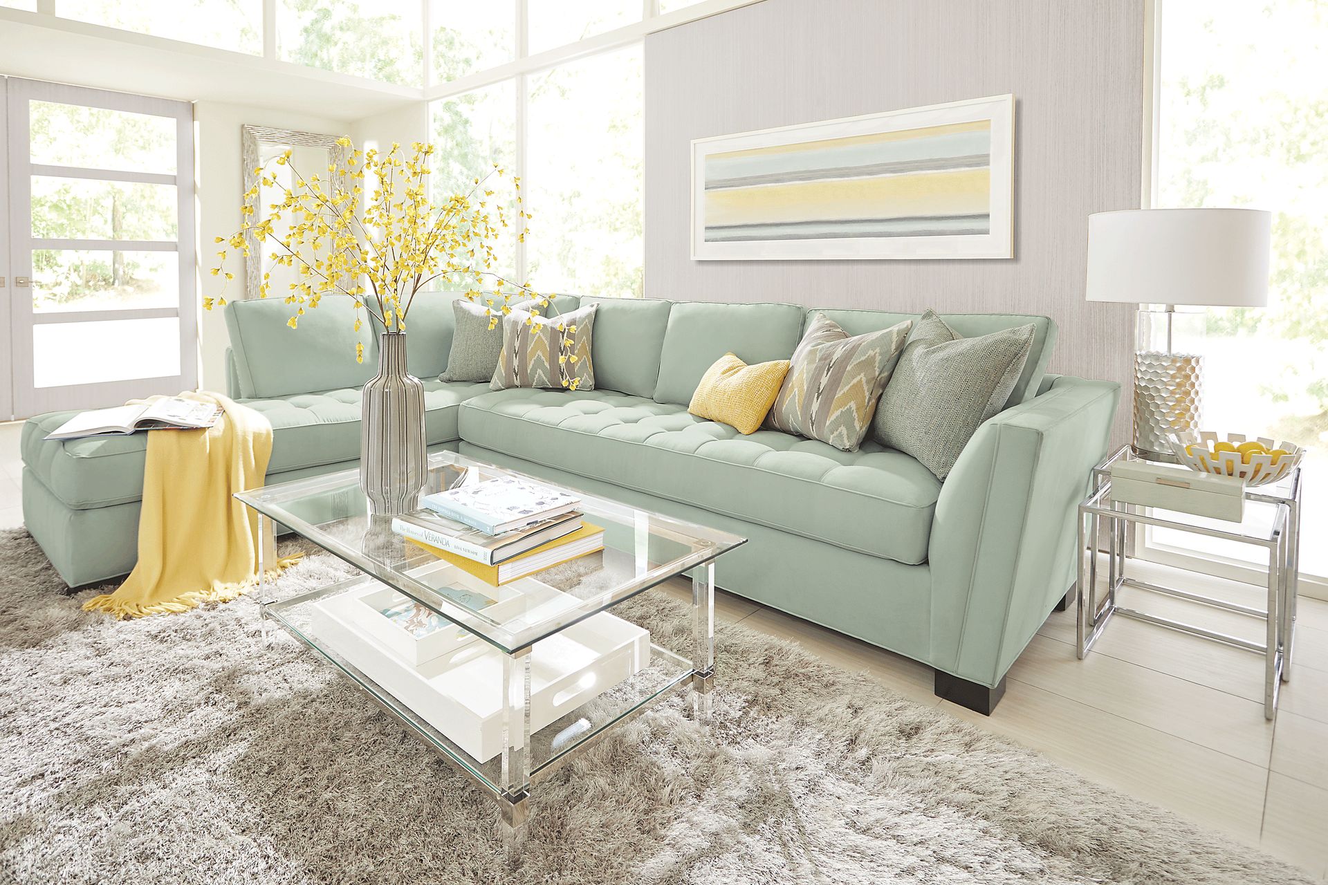 Cindy Crawford Home Calvin Heights Aqua Microfiber 2 Pc XL Sectional - Image 2