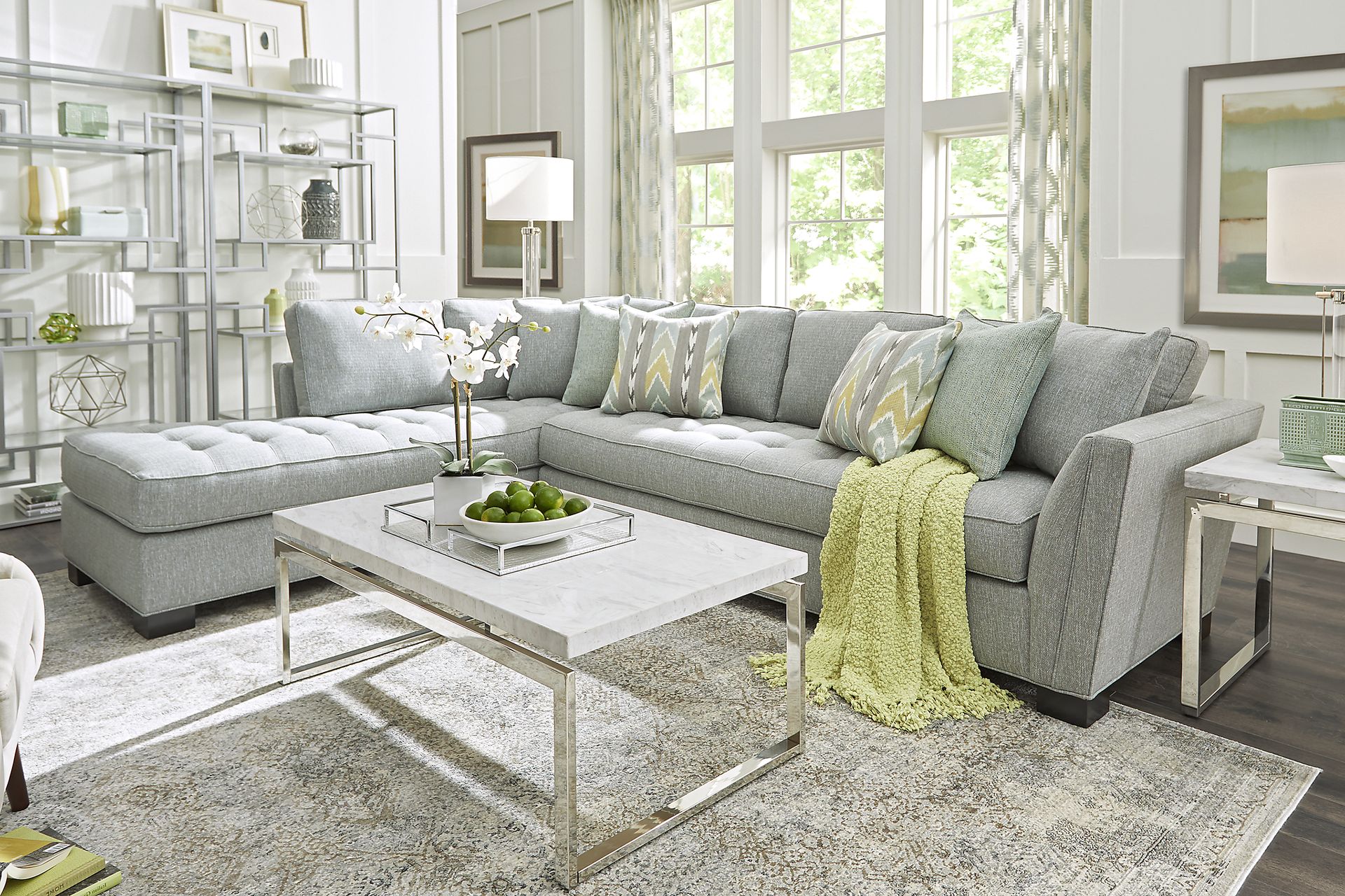 Cindy Crawford Home Calvin Heights Bluestone Textured 2 Pc Sectional - Image 2