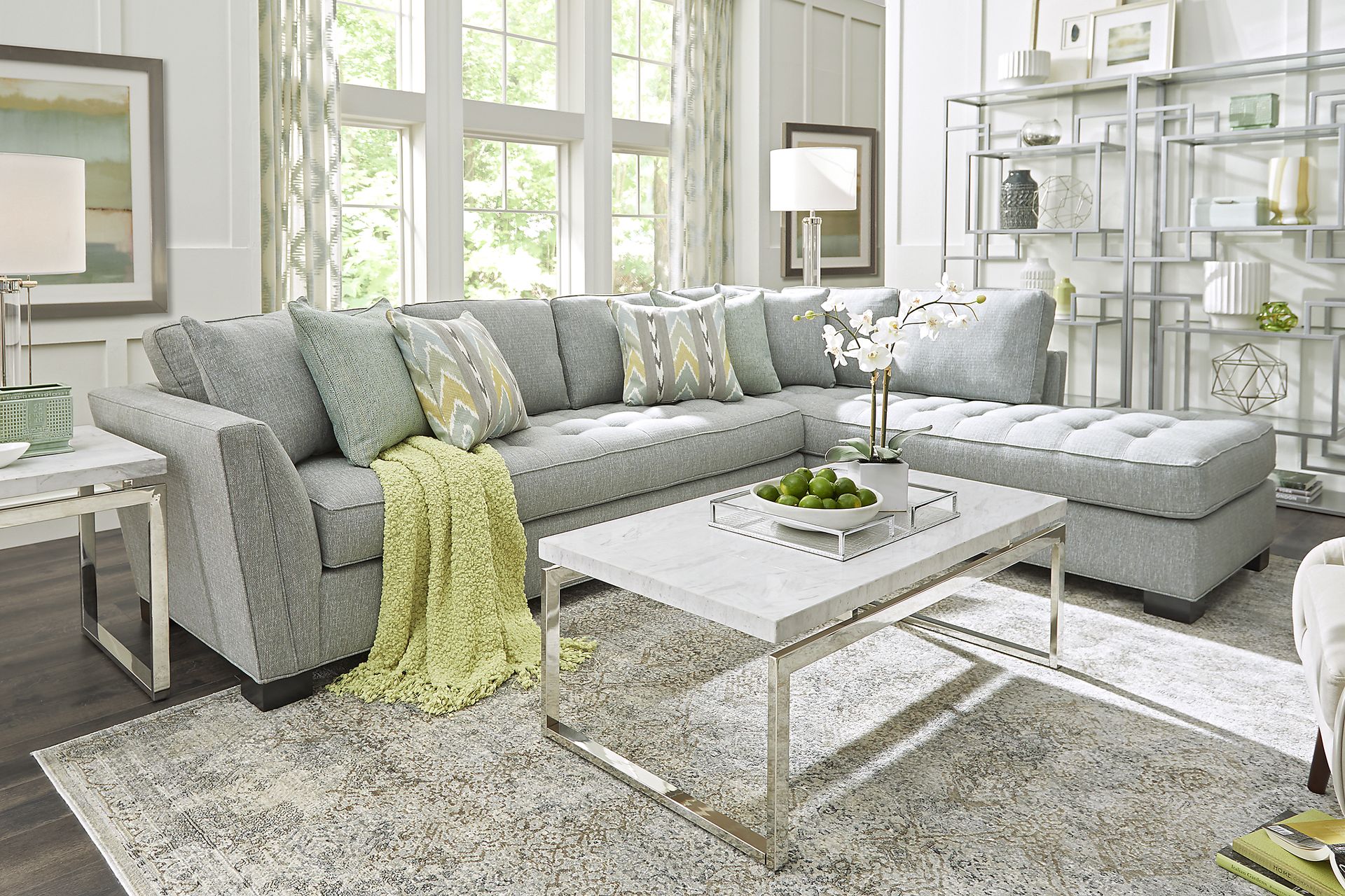 Cindy Crawford Home Calvin Heights Bluestone Textured 2 Pc XL Sectional - Image 2