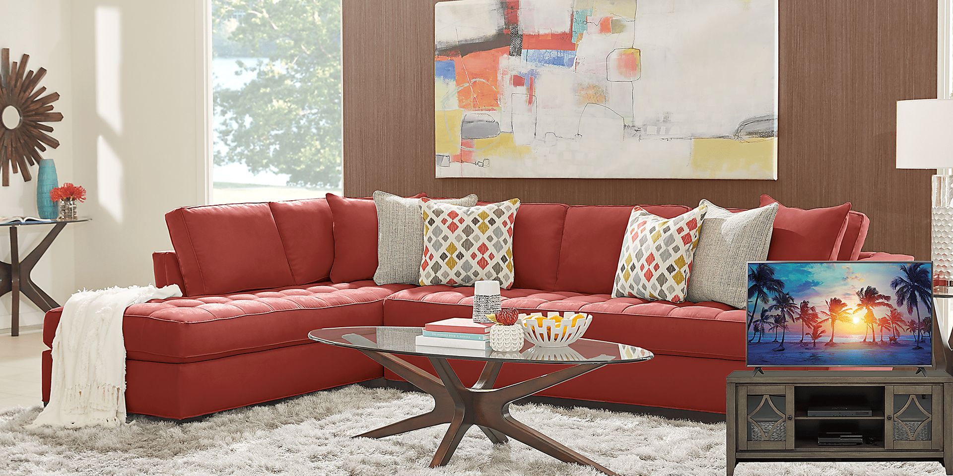Cindy Crawford Home Calvin Heights Brick 6 Pc XL Sectional Living Room Plus 70 in. TV - Image 1