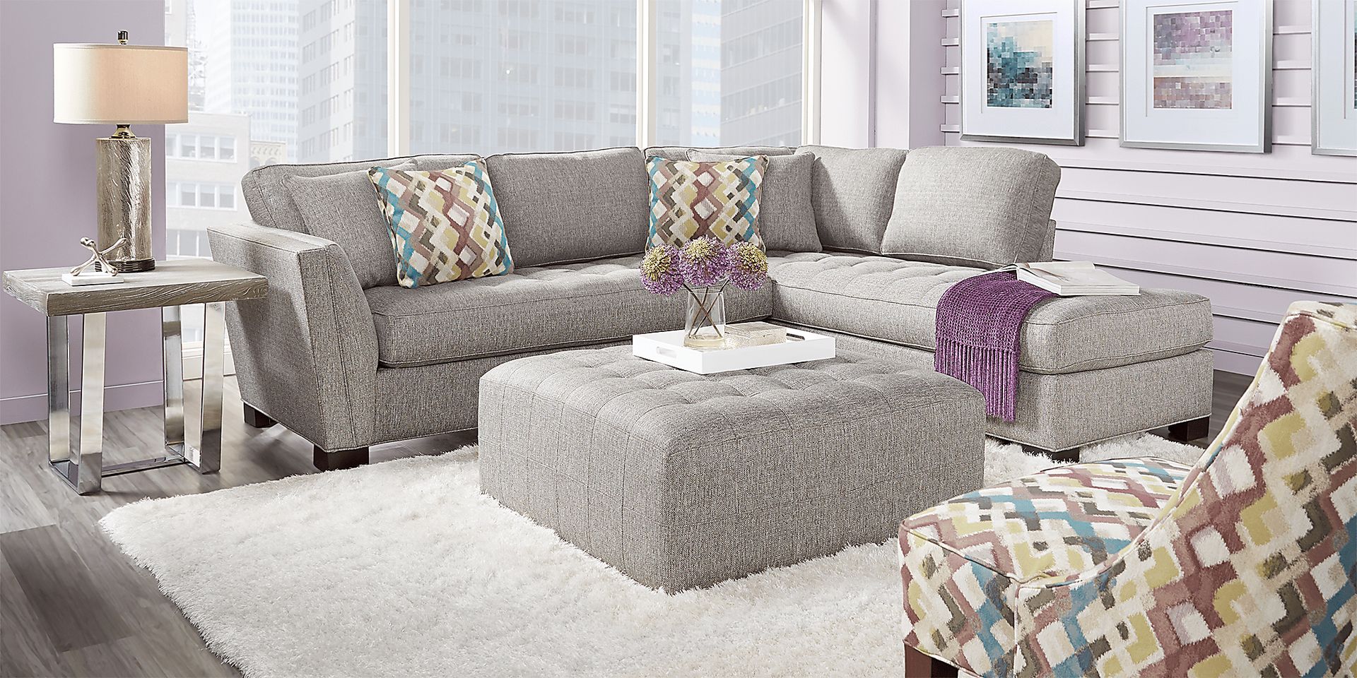 Cindy Crawford Home Calvin Heights Gray Textured 3 Pc Sectional Living Room - Image 1