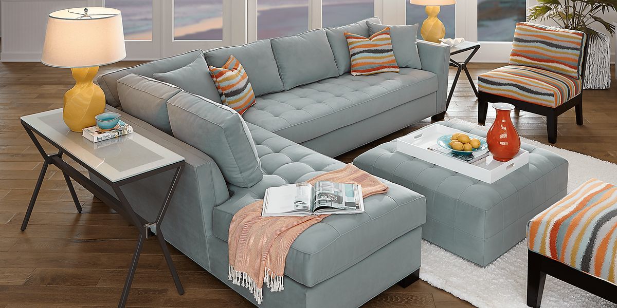 Cindy Crawford Calvin Heights 3 Pc Hydra Blue Microfiber Living