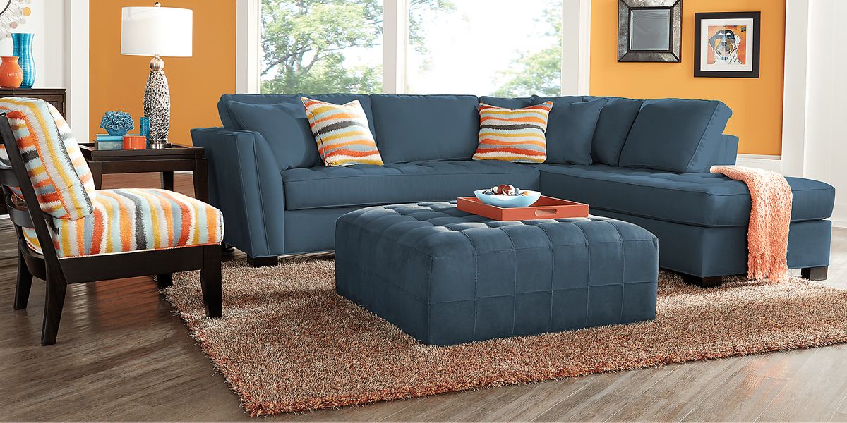 Cindy Crawford Calvin Heights 3 Pc Indigo Blue Microfiber Living Room