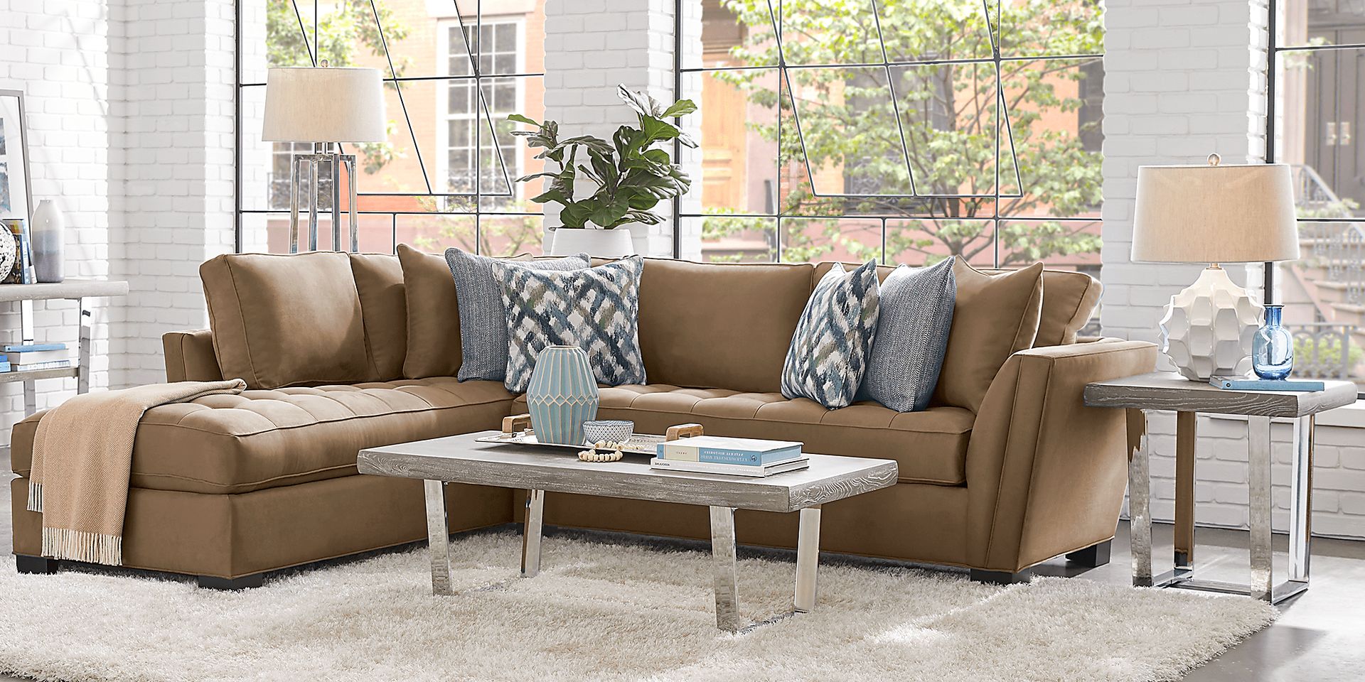 Cindy Crawford Home Calvin Heights Khaki Microfiber 2 Pc Sectional - Image 2