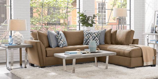 Cindy Crawford Home Calvin Heights Khaki Microfiber 2 Pc Sectional - Thumbnail - Image 2