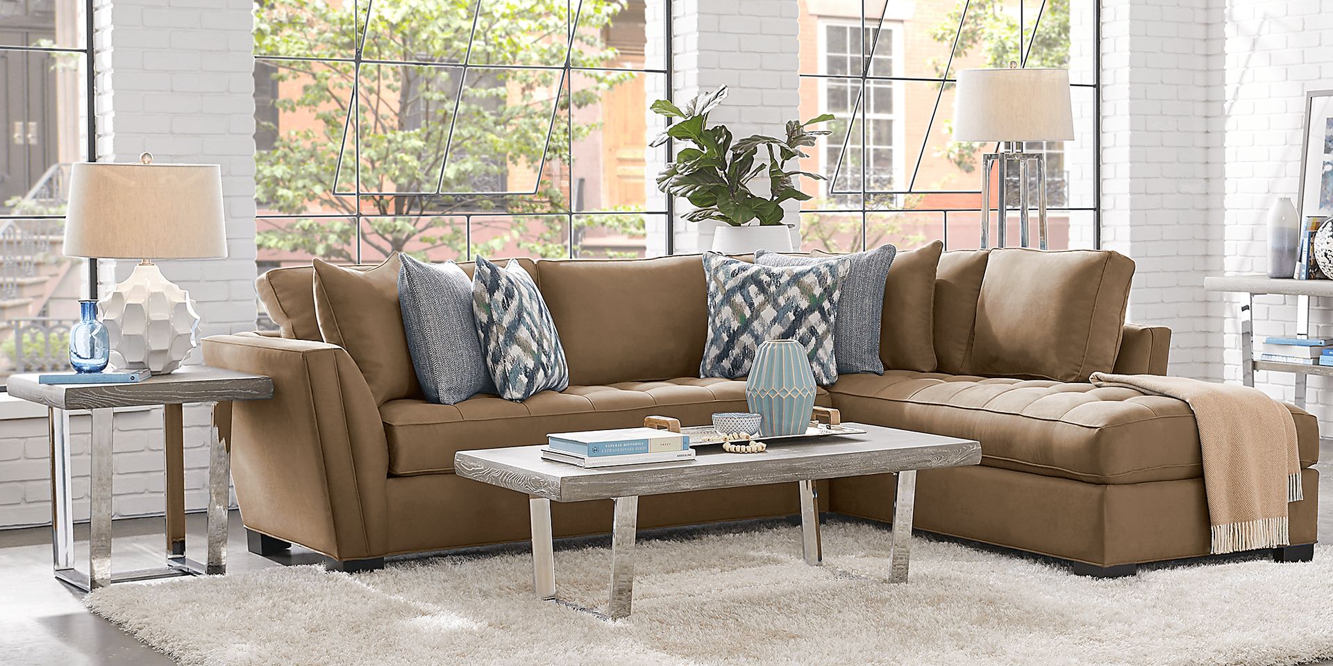 Cindy Crawford Home Calvin Heights Khaki Microfiber 2 Pc Sectional - Image 2