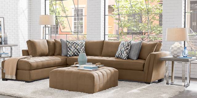 Cindy Crawford Home Calvin Heights Khaki Microfiber 2 Pc XL Sectional - Thumbnail - Image 2