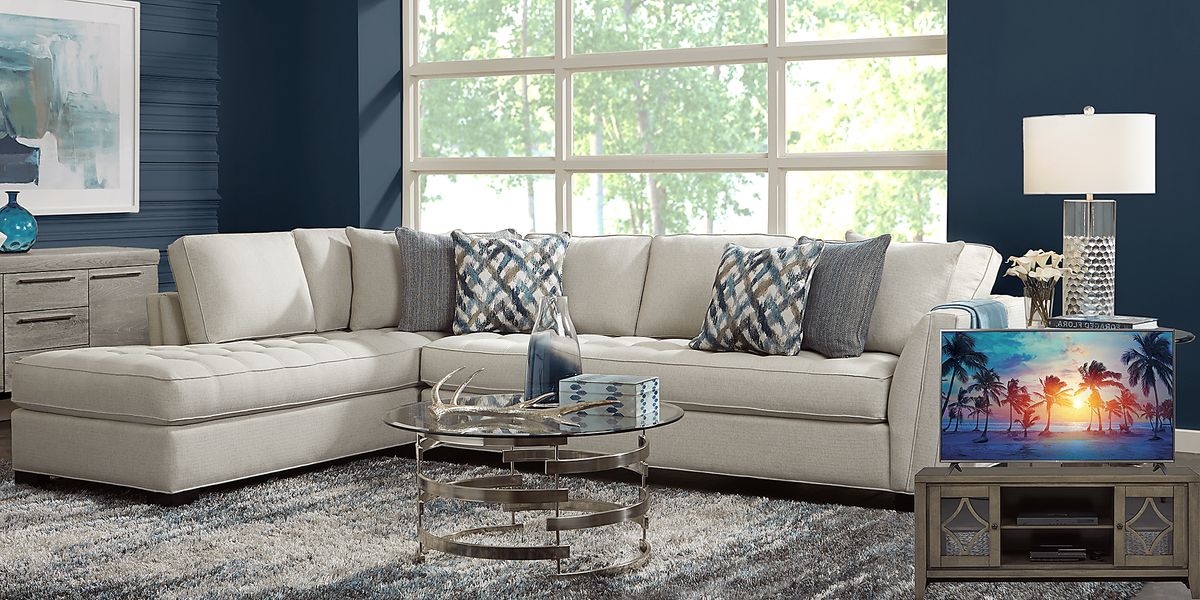 Cindy Crawford Calvin Heights 6 Pc Oatmeal Beige Microfiber Living Room Set With 2 Pc Left Arm