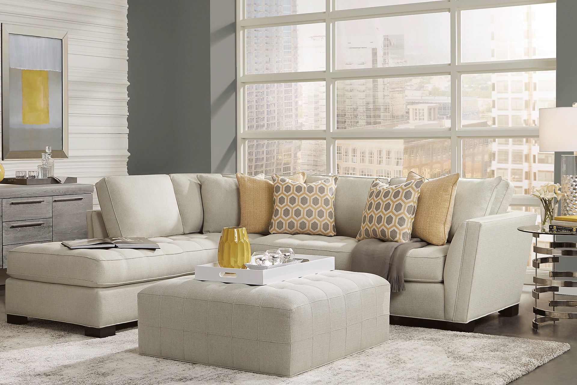 Calvin Heights Oatmeal Textured 2 Pc Sectional - Image 2