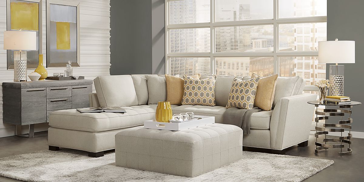 Cindy Crawford Home Calvin Heights Oatmeal Textured 2 Pc Sectional ...