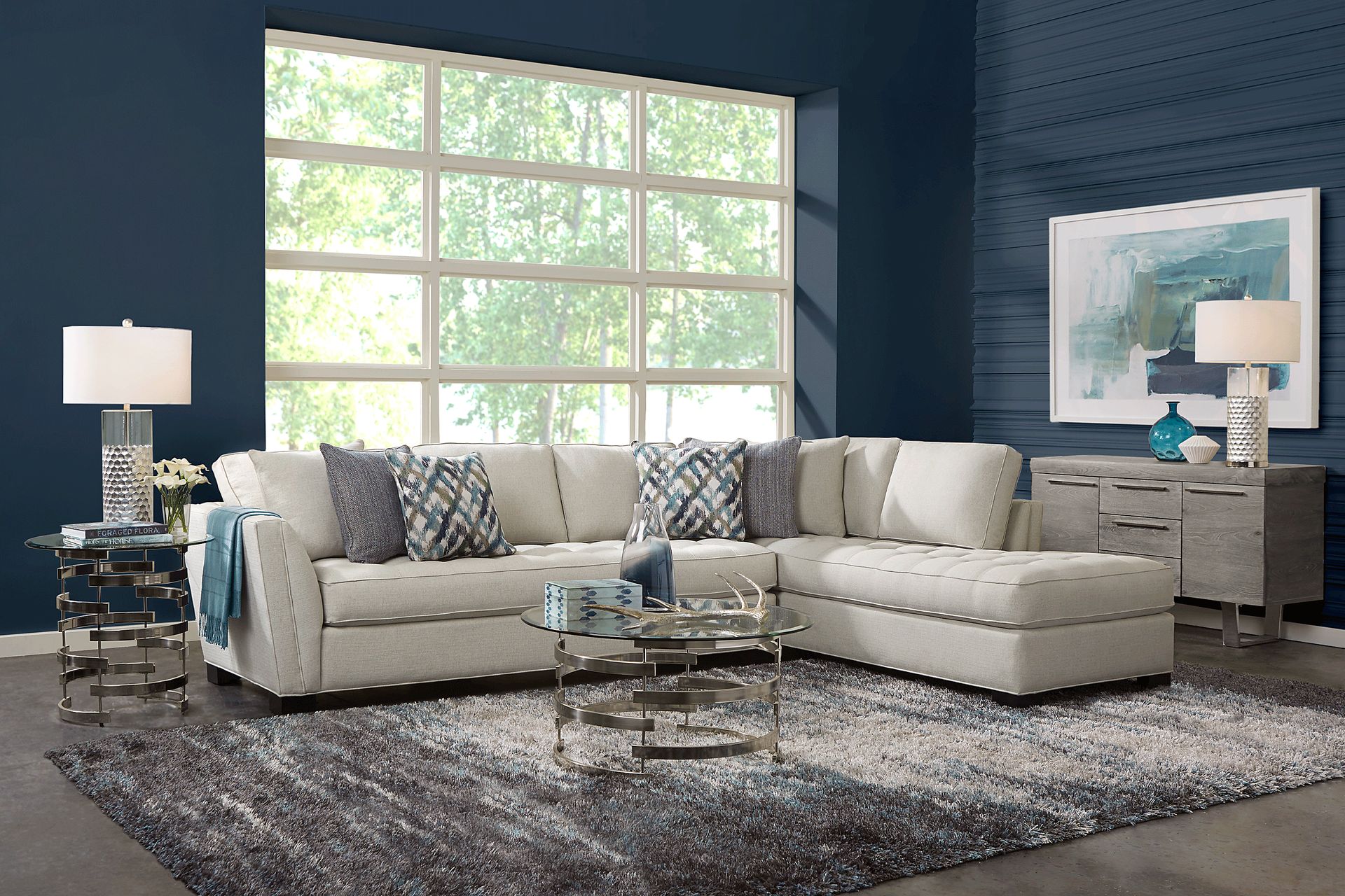 Calvin Heights Oatmeal Textured 2 Pc XL Sectional - Image 2