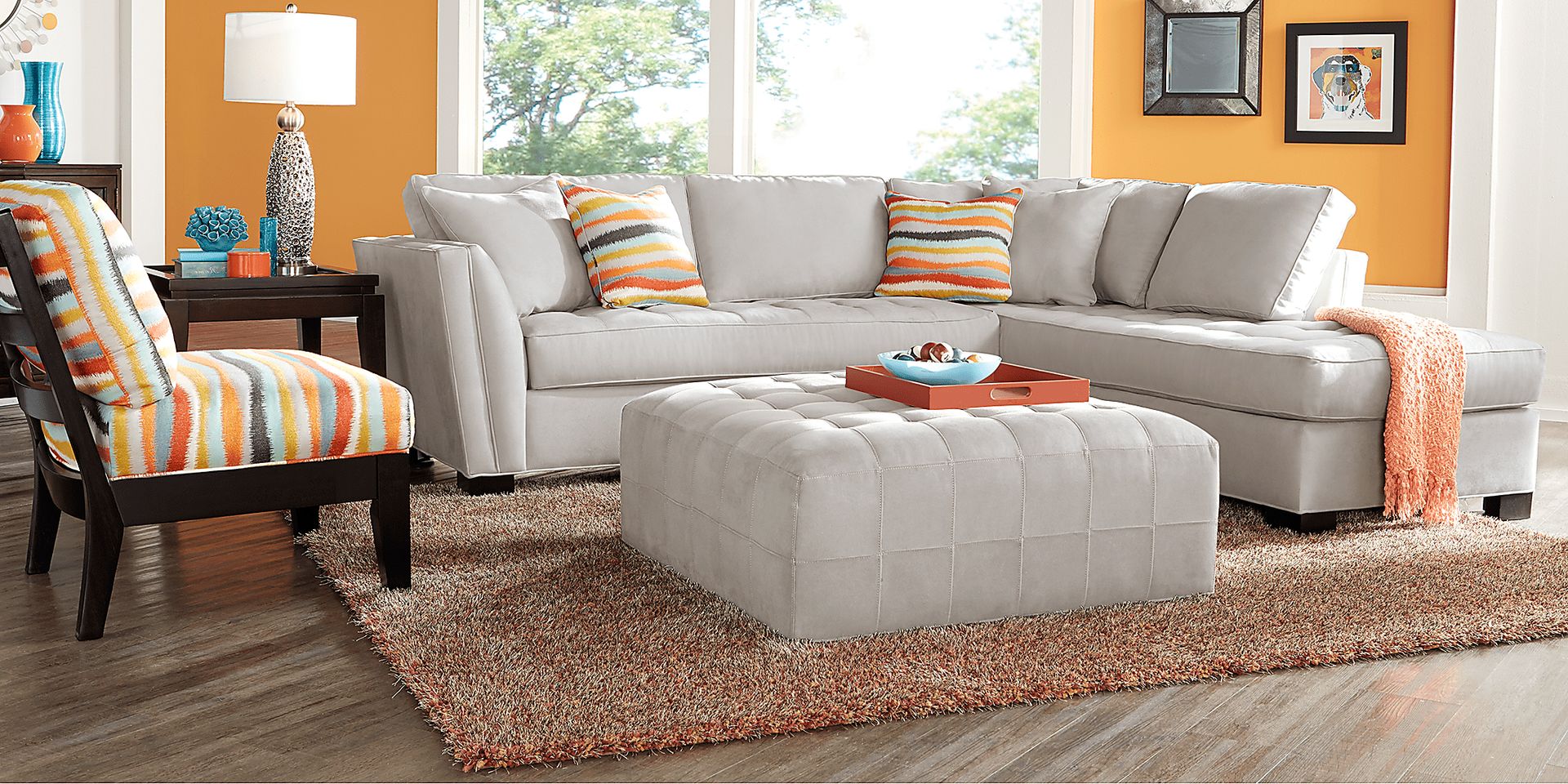 Cindy Crawford Home Calvin Heights Platinum 4 Pc Sectional LivingRoom Plus HDTV - Image 1