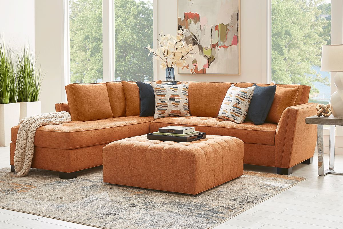 Cindy Crawford Calvin Heights Russet Orange Textured 2 Pc Left Arm Chaise Sectional Rooms To Go