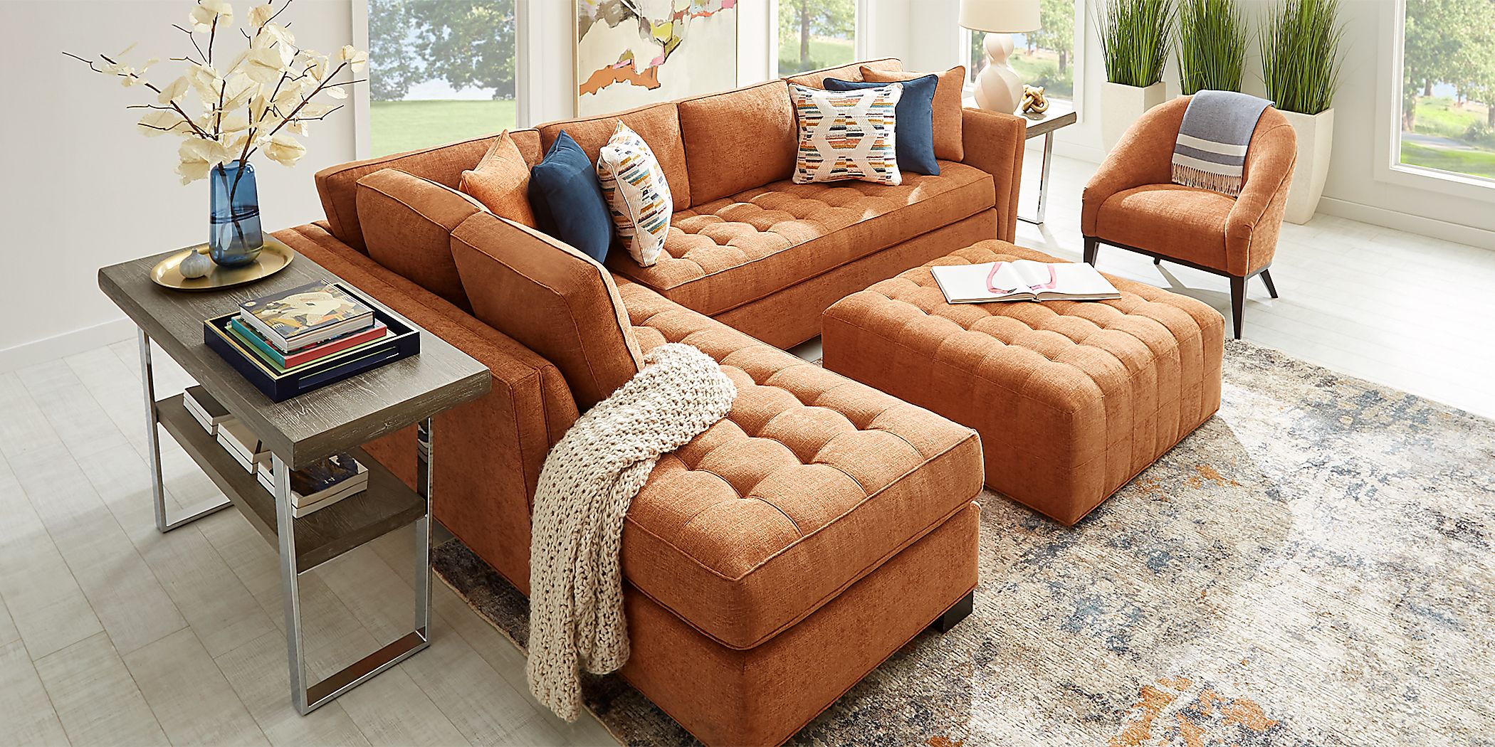 Cindy Crawford Home Calvin Heights Russet Textured 2 Pc XL Sectional