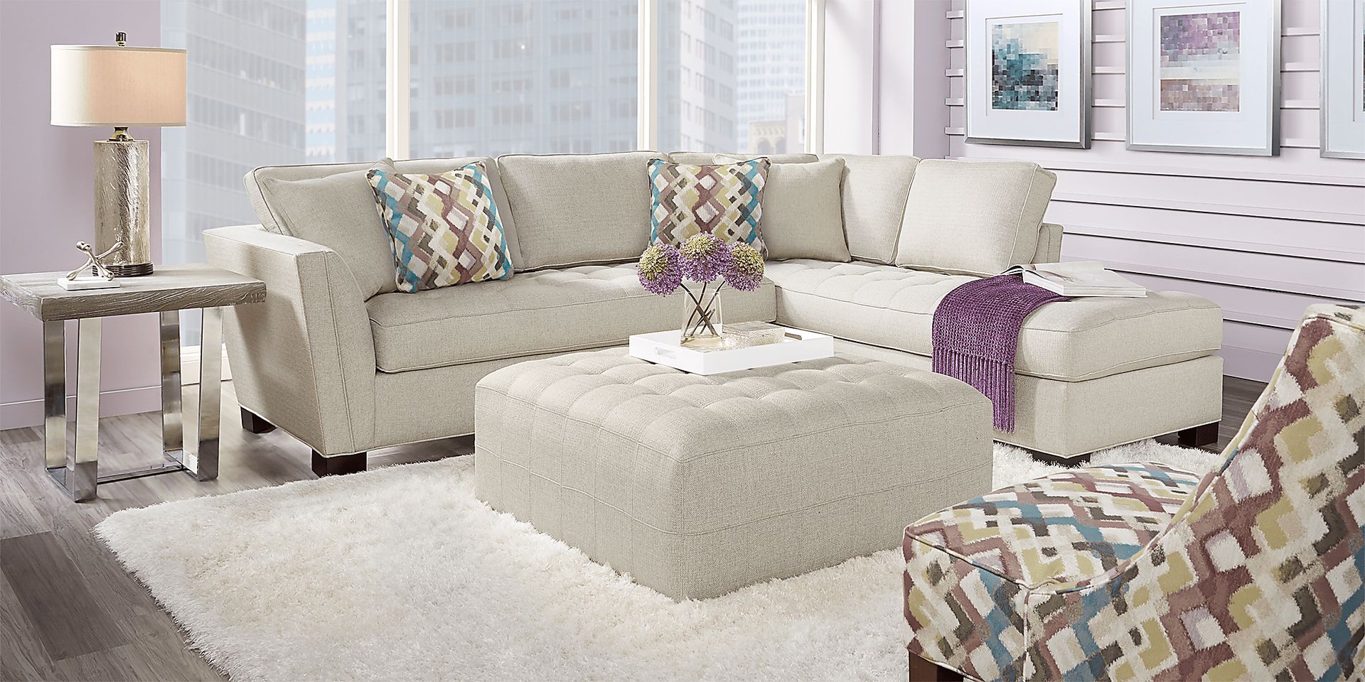 Cindy Crawford Home Calvin Heights Sand 3 Pc Sectional Living Room - Image 1