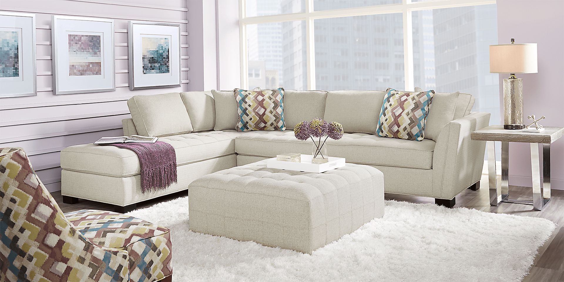 Cindy Crawford Home Calvin Heights Sand 3 Pc XL Sectional Living Room - Image 1
