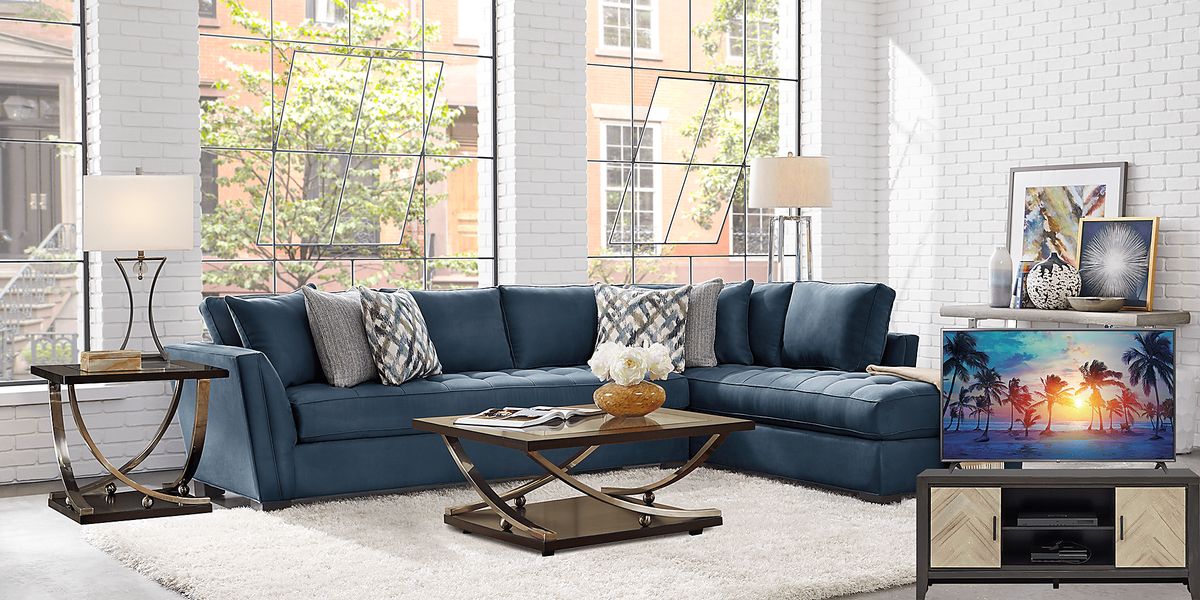 Calvin Heights 6 Pc Sapphire Blue Microfiber Living Room Set Rooms To Go